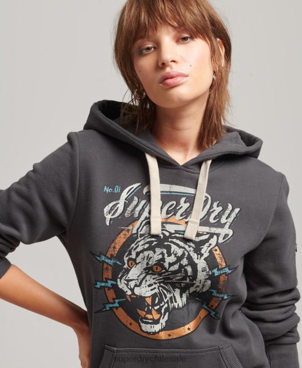 mujer Superdry gris sudadera con capucha y estampado bohemio 2R68Z6153