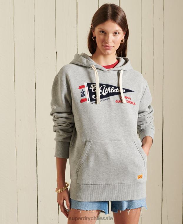 mujer Superdry gris sudadera con capucha y gráfico aac extragrande 2R68Z3472