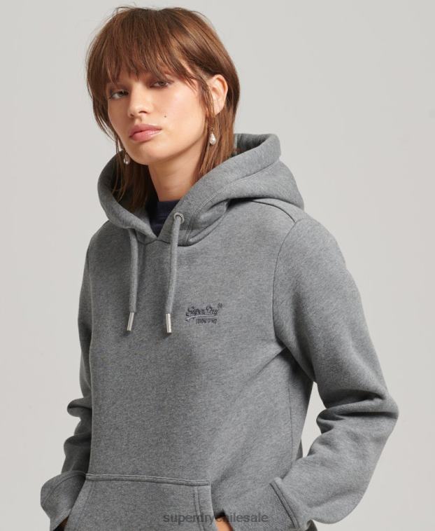 mujer Superdry gris sudadera con capucha y logo esencial de algodón orgánico 2R68Z6108