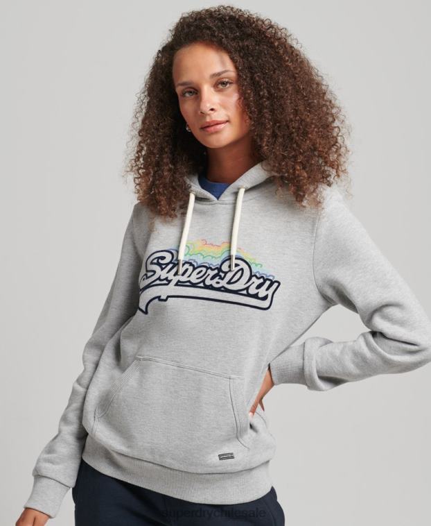 mujer Superdry gris sudadera con capucha y logo gráfico de arcoíris 2R68Z5892