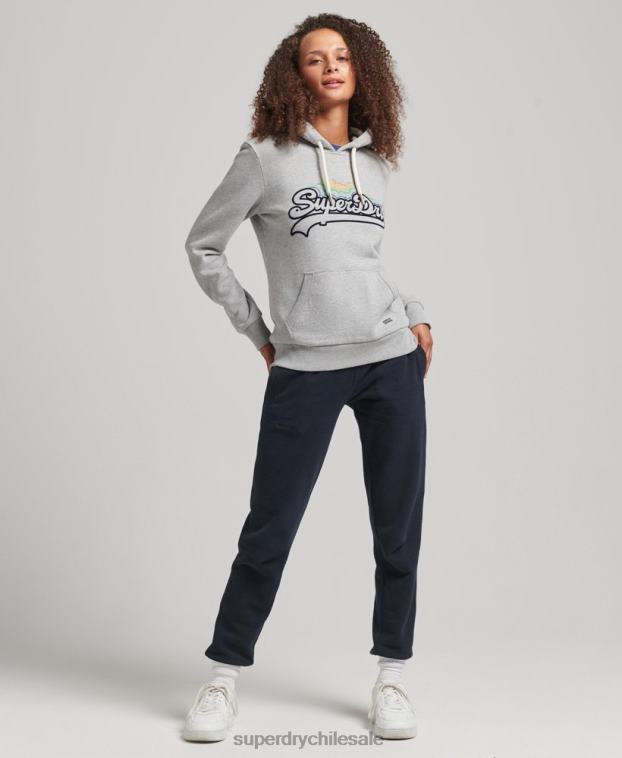 mujer Superdry gris sudadera con capucha y logo gráfico de arcoíris 2R68Z5892