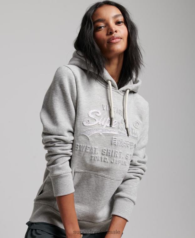 mujer Superdry gris sudadera con capucha y logo gráfico en relieve 2R68Z3278