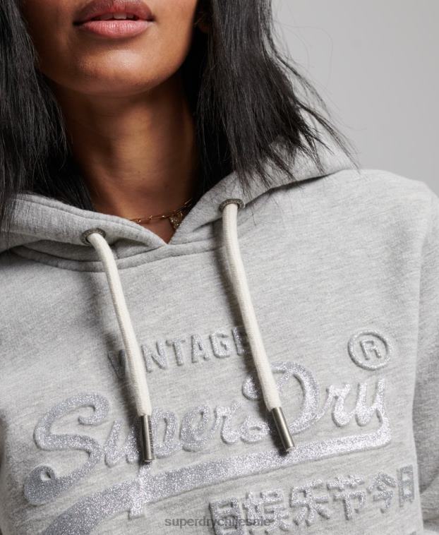 mujer Superdry gris sudadera con capucha y logo gráfico en relieve 2R68Z3278