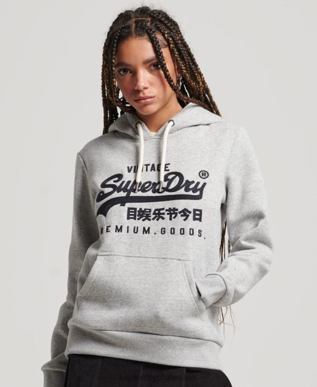 mujer Superdry gris sudadera con capucha y logo vintage 2R68Z2317