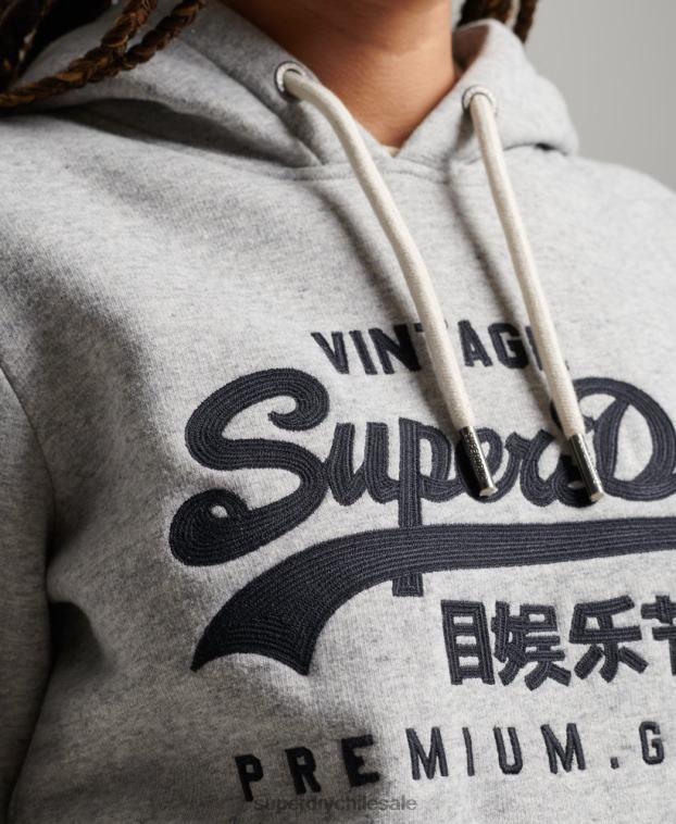 mujer Superdry gris sudadera con capucha y logo vintage 2R68Z2317