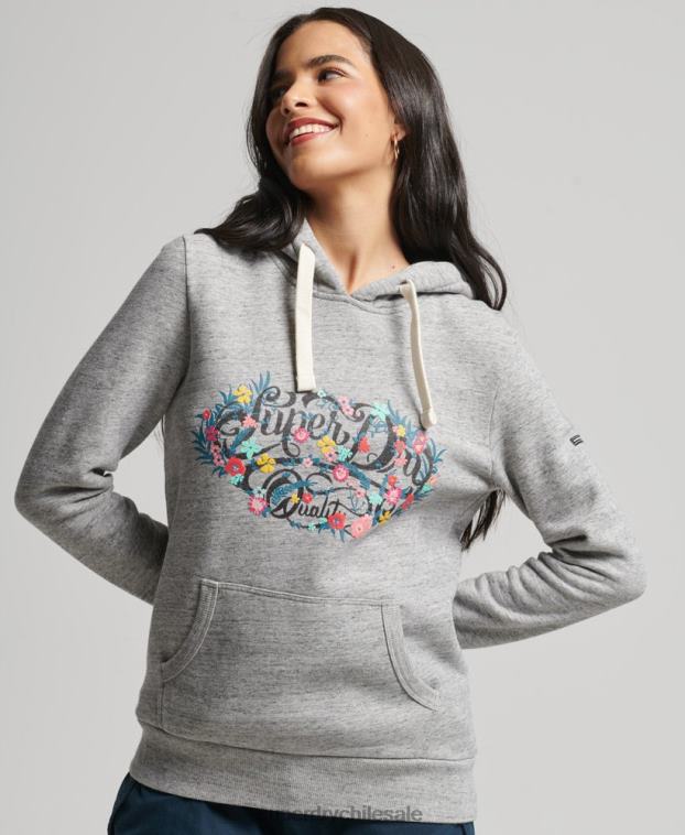 mujer Superdry gris sudadera con capucha y motivo floral 2R68Z3376