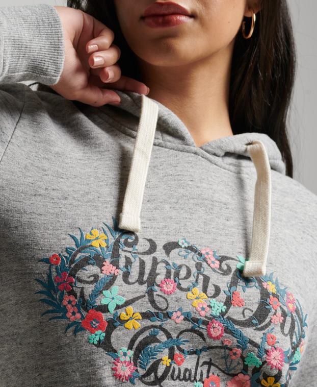 mujer Superdry gris sudadera con capucha y motivo floral 2R68Z3376