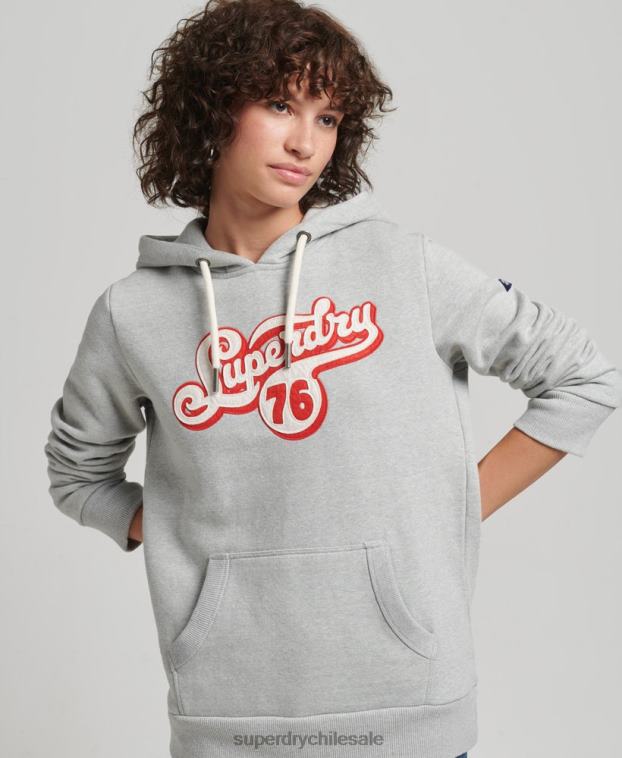 mujer Superdry gris sudadera con capucha y texto de nostalgia 2R68Z3418