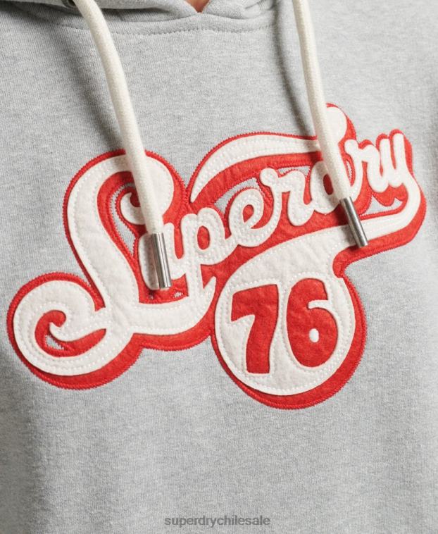 mujer Superdry gris sudadera con capucha y texto de nostalgia 2R68Z3418