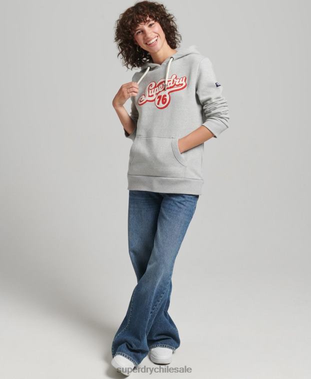 mujer Superdry gris sudadera con capucha y texto de nostalgia 2R68Z3418