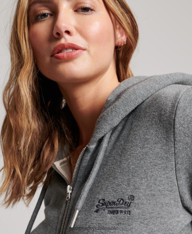 mujer Superdry gris sudadera con cremallera y logo bordado 2R68Z3335