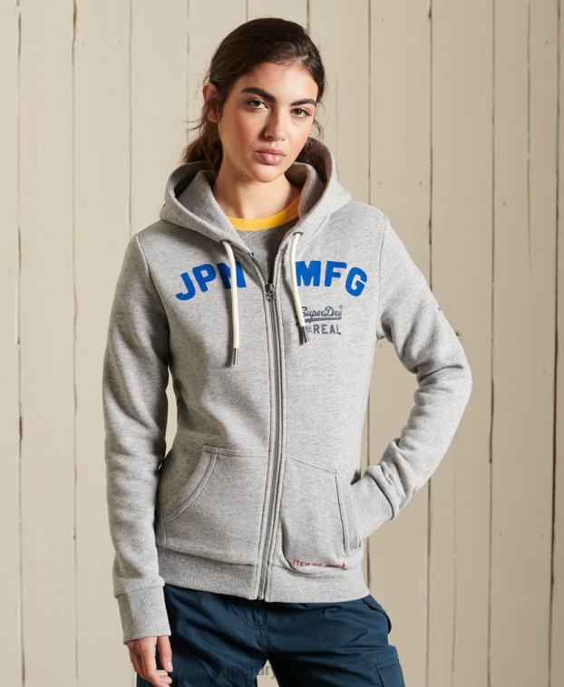 mujer Superdry gris sudadera con cremallera y logo clásico americano 2R68Z6104
