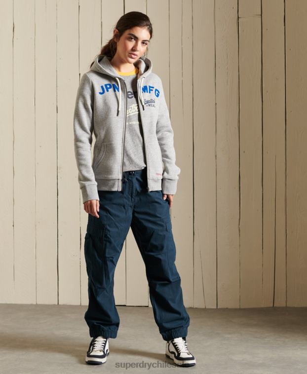 mujer Superdry gris sudadera con cremallera y logo clásico americano 2R68Z6104