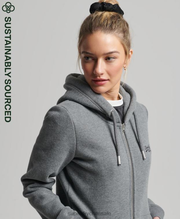 mujer Superdry gris sudadera con cremallera y logo vintage de algodón orgánico 2R68Z3383