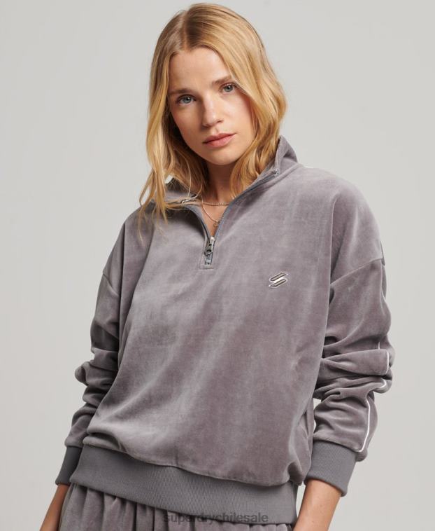 mujer Superdry gris sudadera con cuello henley de terciopelo 2R68Z3362