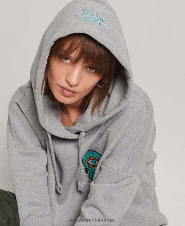 mujer Superdry gris sudadera con parche de nostalgia 2R68Z5986