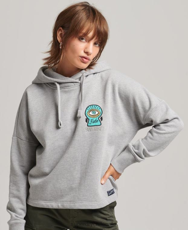 mujer Superdry gris sudadera con parche de nostalgia 2R68Z5986