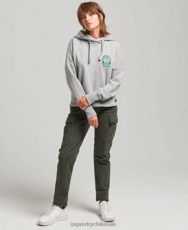 mujer Superdry gris sudadera con parche de nostalgia 2R68Z5986