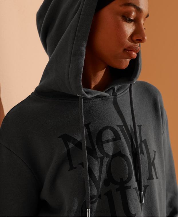 mujer Superdry gris sudadera corta con capucha nyc times 2R68Z6136