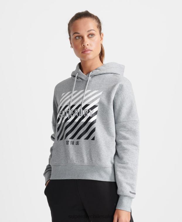 mujer Superdry gris sudadera corta con capucha training core sport 2R68Z6149