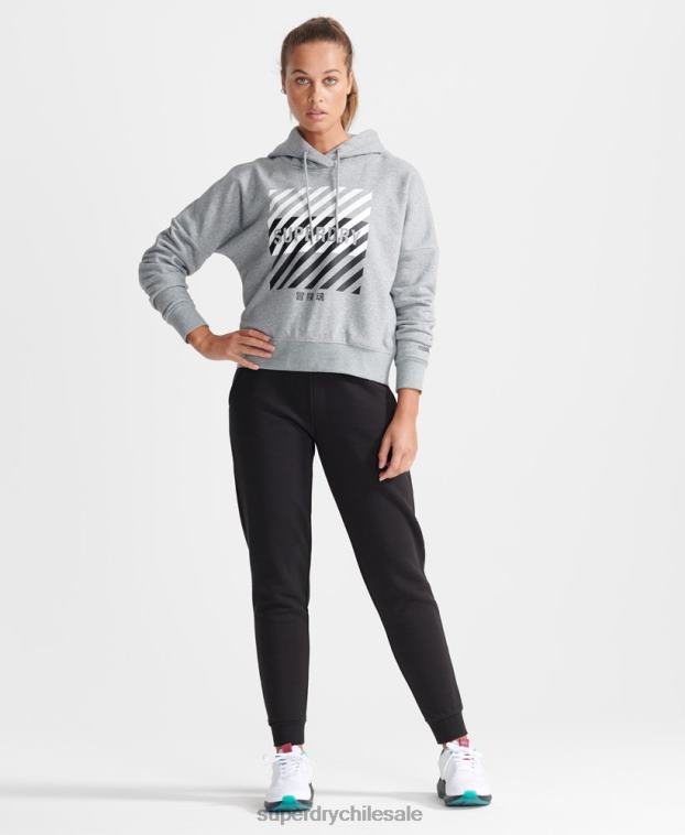 mujer Superdry gris sudadera corta con capucha training core sport 2R68Z6149