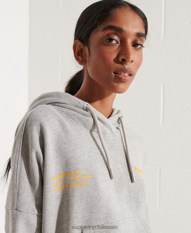 mujer Superdry gris sudadera corta con logo cooperado 2R68Z3480
