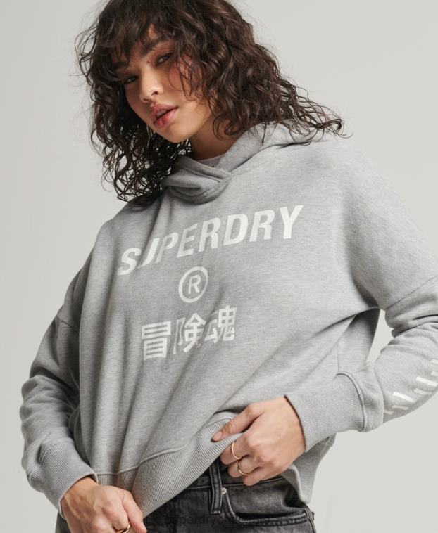 mujer Superdry gris sudadera corta deportiva con capucha 2R68Z5898