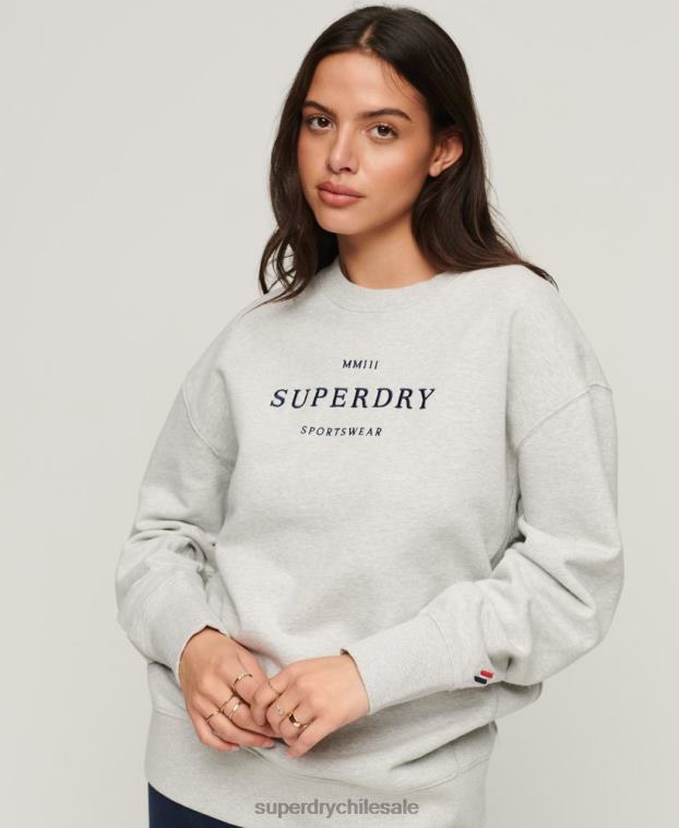mujer Superdry gris sudadera oversize con cuello redondo y heráldica 2R68Z3288
