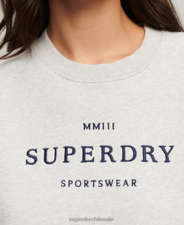 mujer Superdry gris sudadera oversize con cuello redondo y heráldica 2R68Z3288