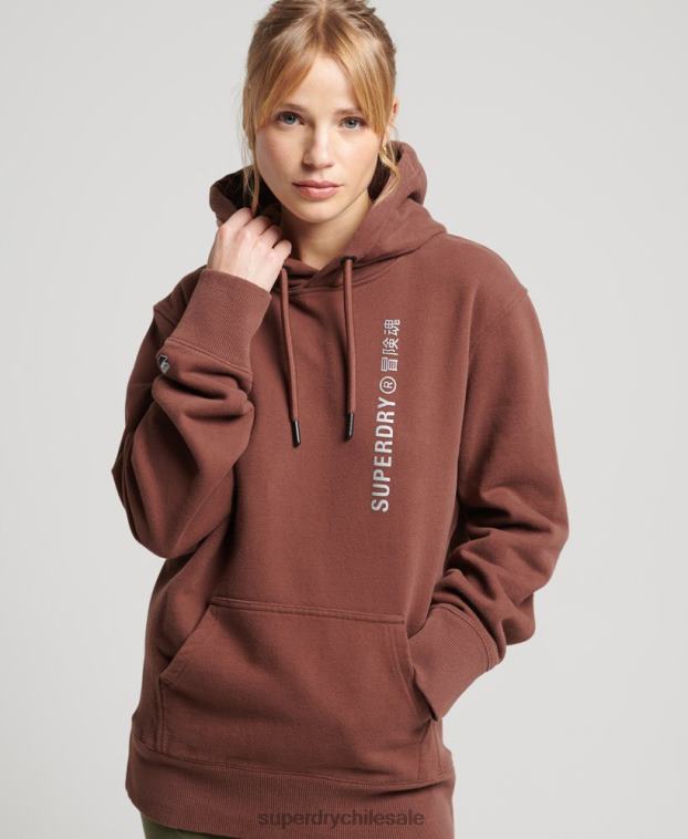 mujer Superdry marrón sudadera con capucha holgada code linear 2R68Z5882
