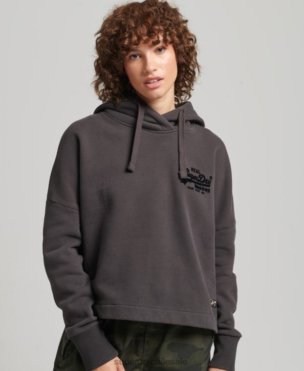 mujer Superdry marrón sudadera con capucha y logo vintage 2R68Z6067