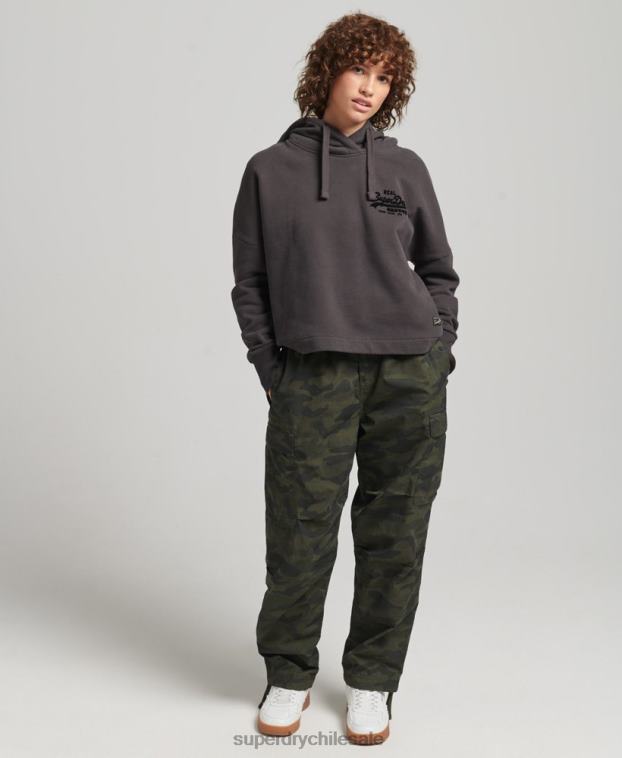 mujer Superdry marrón sudadera con capucha y logo vintage 2R68Z6067