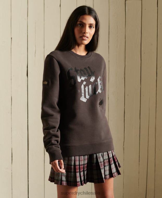 mujer Superdry marrón sudadera oversize boho y rock crew 2R68Z6050