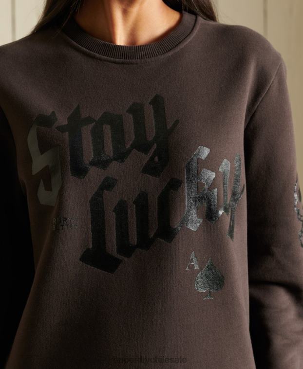 mujer Superdry marrón sudadera oversize boho y rock crew 2R68Z6050