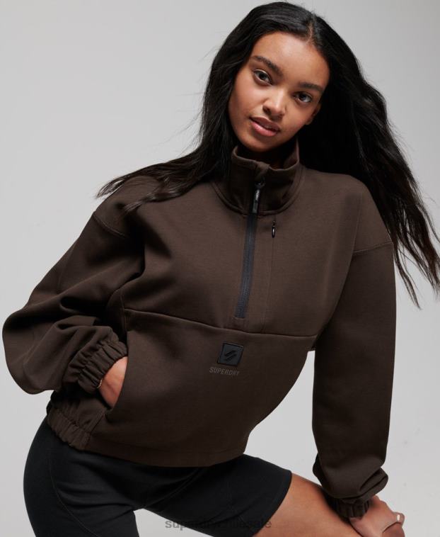 mujer Superdry marrón sudadera técnica con media cremallera 2R68Z3364