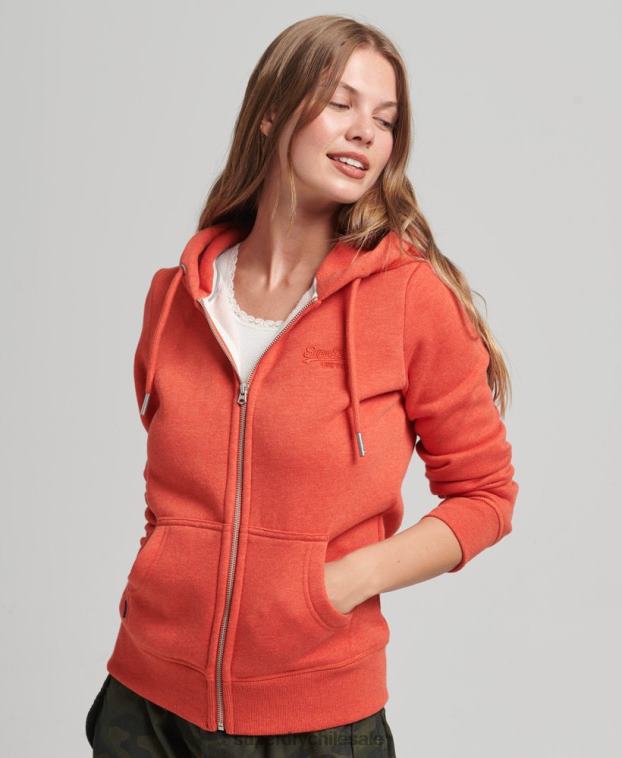 mujer Superdry naranja sudadera con cremallera y logo Essential de algodón orgánico 2R68Z5744