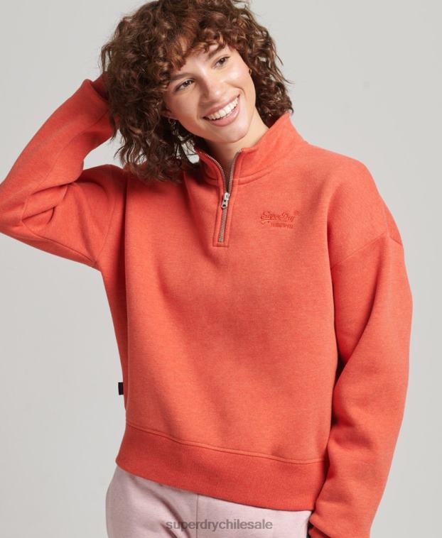 mujer Superdry naranja sudadera con cuello tunecino y logo vintage de algodón orgánico 2R68Z5891