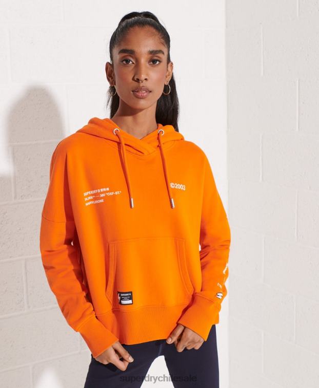 mujer Superdry naranja sudadera corta con logo cooperado 2R68Z6145