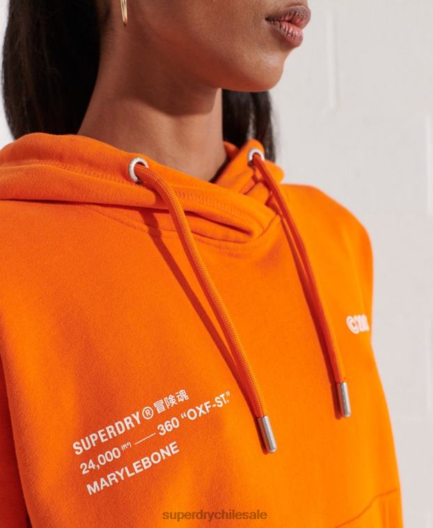 mujer Superdry naranja sudadera corta con logo cooperado 2R68Z6145