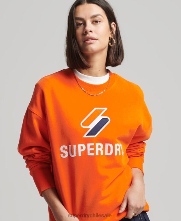 mujer Superdry naranja sudadera extragrande con cuello redondo y aplique de código apilado 2R68Z5803