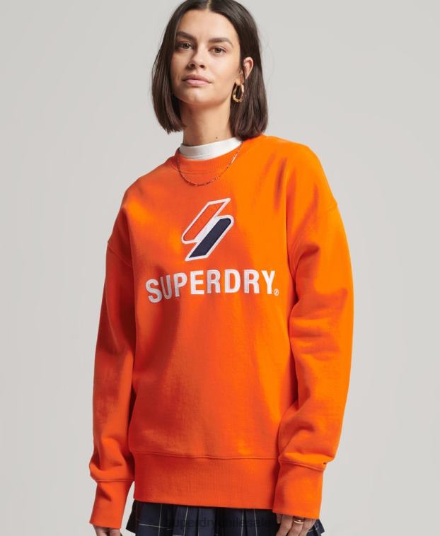 mujer Superdry naranja sudadera extragrande con cuello redondo y aplique de código apilado 2R68Z5803