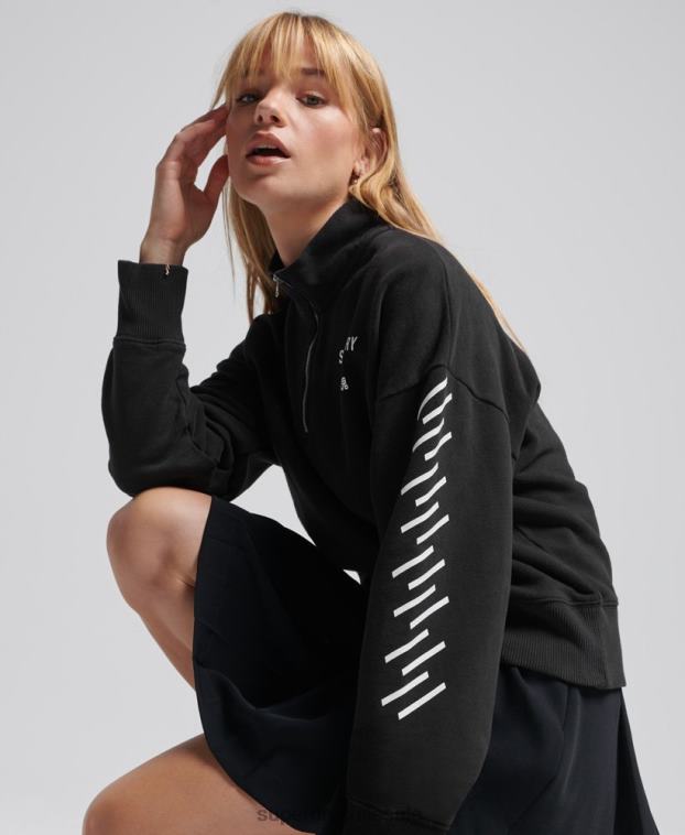 mujer Superdry negro camiseta core sport con media cremallera 2R68Z3486