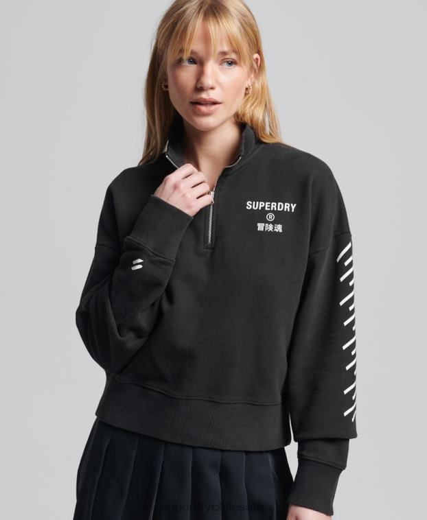 mujer Superdry negro camiseta core sport con media cremallera 2R68Z3486
