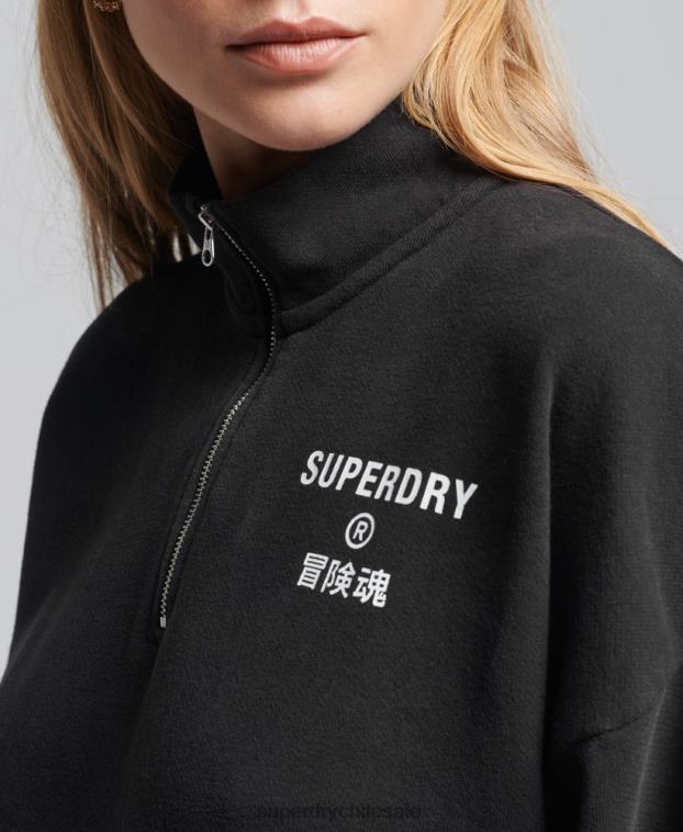 mujer Superdry negro camiseta core sport con media cremallera 2R68Z3486