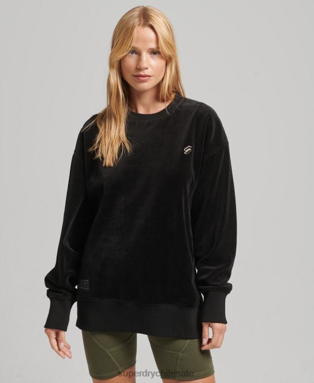 mujer Superdry negro equipo extragrande de terciopelo con logotipo de code s 2R68Z6090