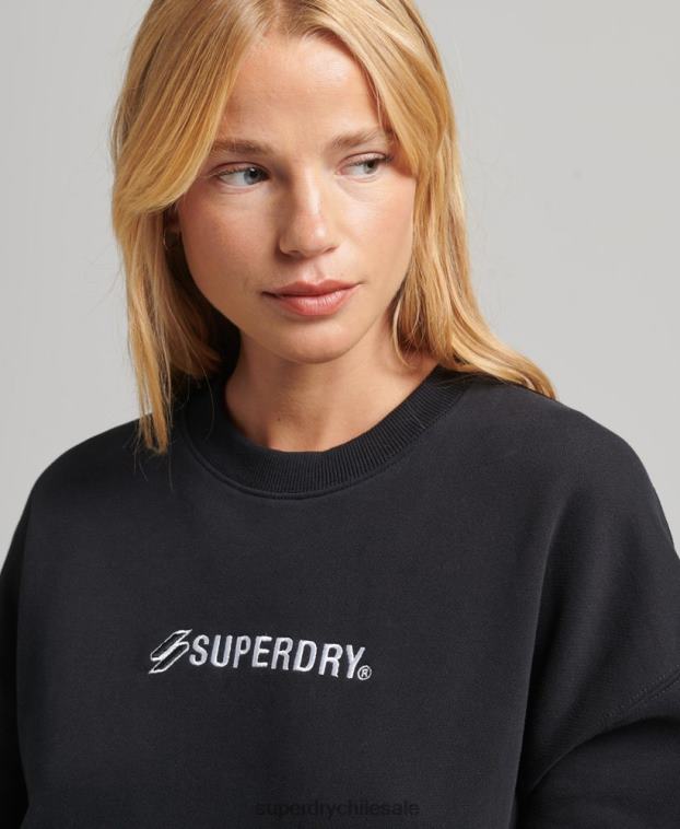 mujer Superdry negro jersey extragrande con cuello redondo y aplique del logo 2R68Z5984