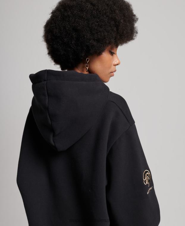 mujer Superdry negro sudadera colegial vintage 2R68Z5811