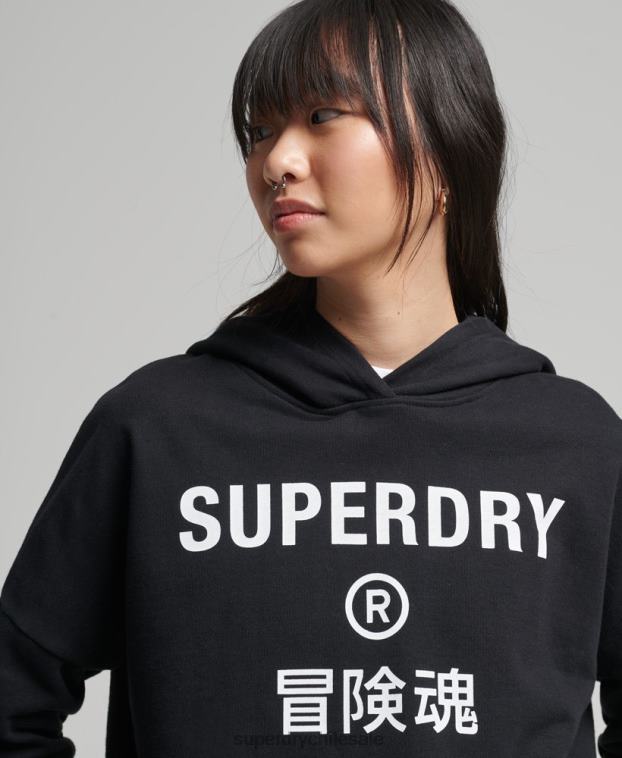 mujer Superdry negro sudadera con capucha Code Core Sport Crop Box 2R68Z5862