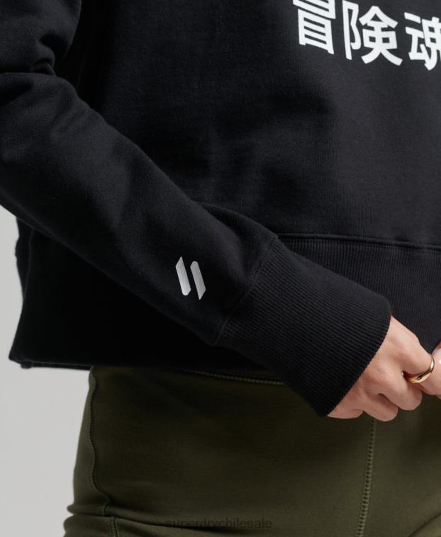 mujer Superdry negro sudadera con capucha Code Core Sport Crop Box 2R68Z5862