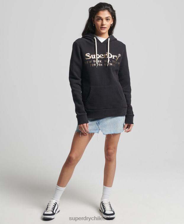 mujer Superdry negro sudadera con capucha de interés del lugar 2R68Z5985